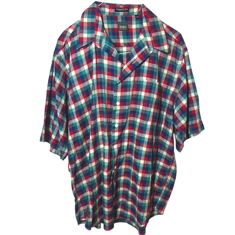 Neiman Marcus Exclusive Mens XXL Multicolor Plaid Cotton Short Sleeve Shirt USA